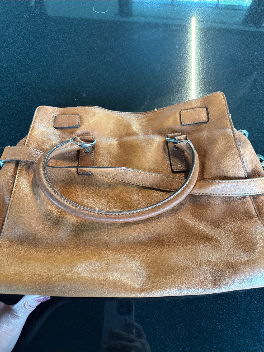 Michael Kors Amber Brown Leather Shoulder Bag with Silver Hardware - Picture 4 of 6